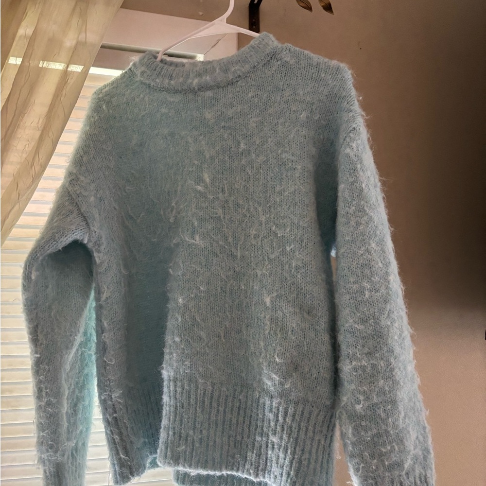 a new day Light Blue Fuzzy Crewneck Sweater